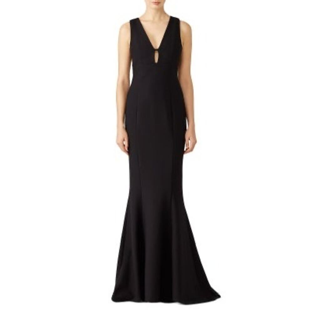 LIKELY Women's Black Aubrey Sleeveless Back Zip V-Neckline Pleated Gown Size 6